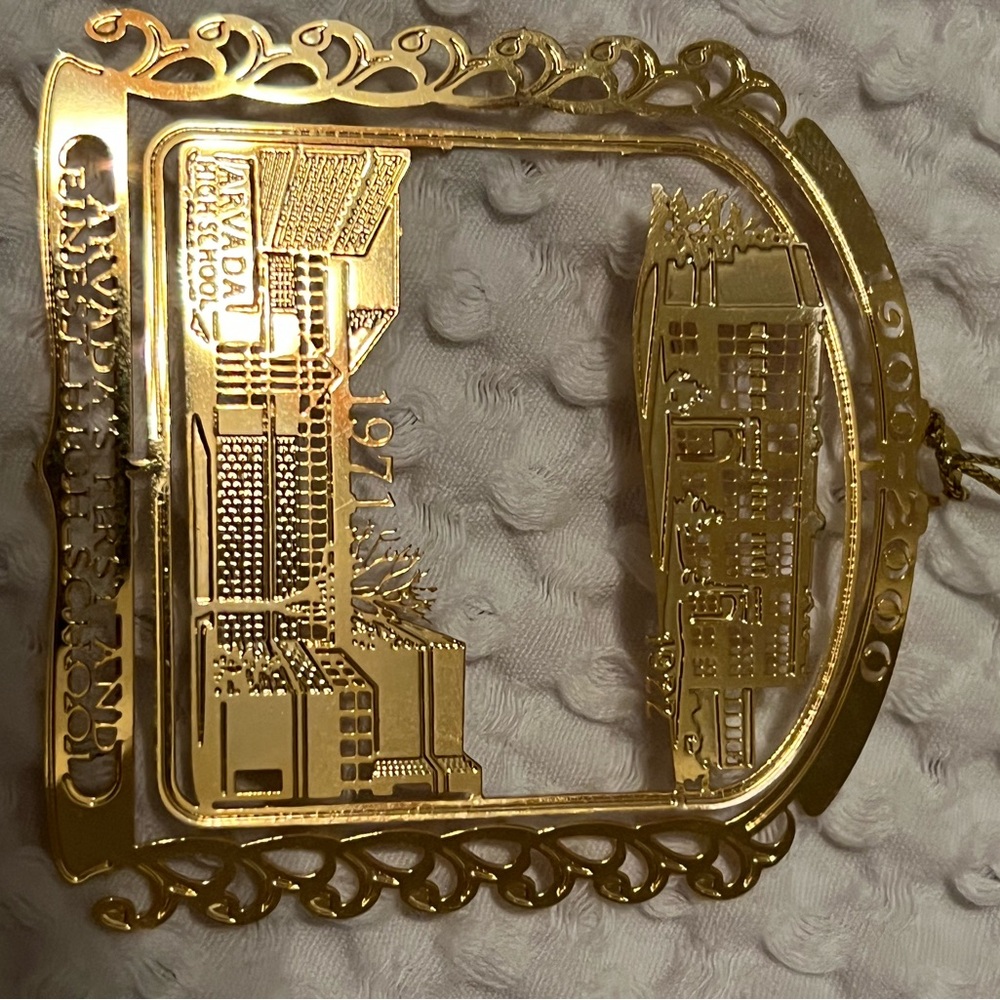 Genuine 24k gold finish brass ornament Arvada’s first and high school